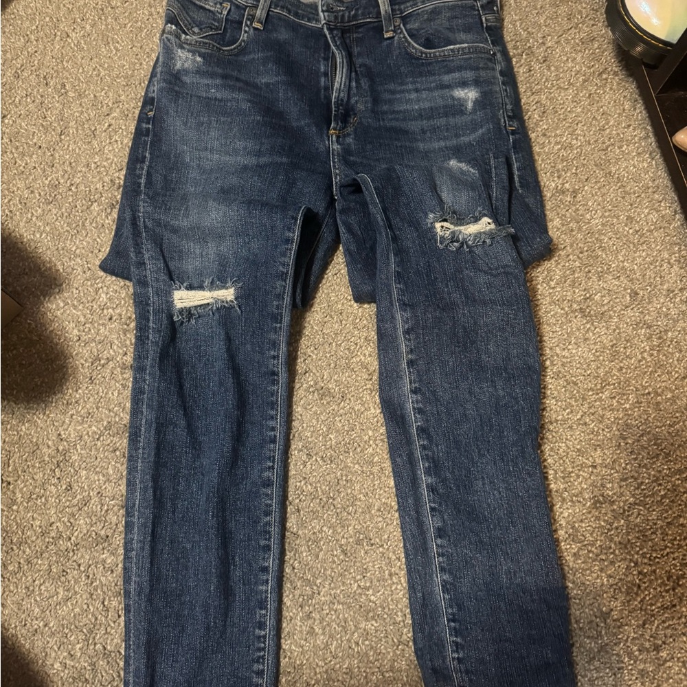 Agolde Women's Dark Blue Distressed Skinny Jeans